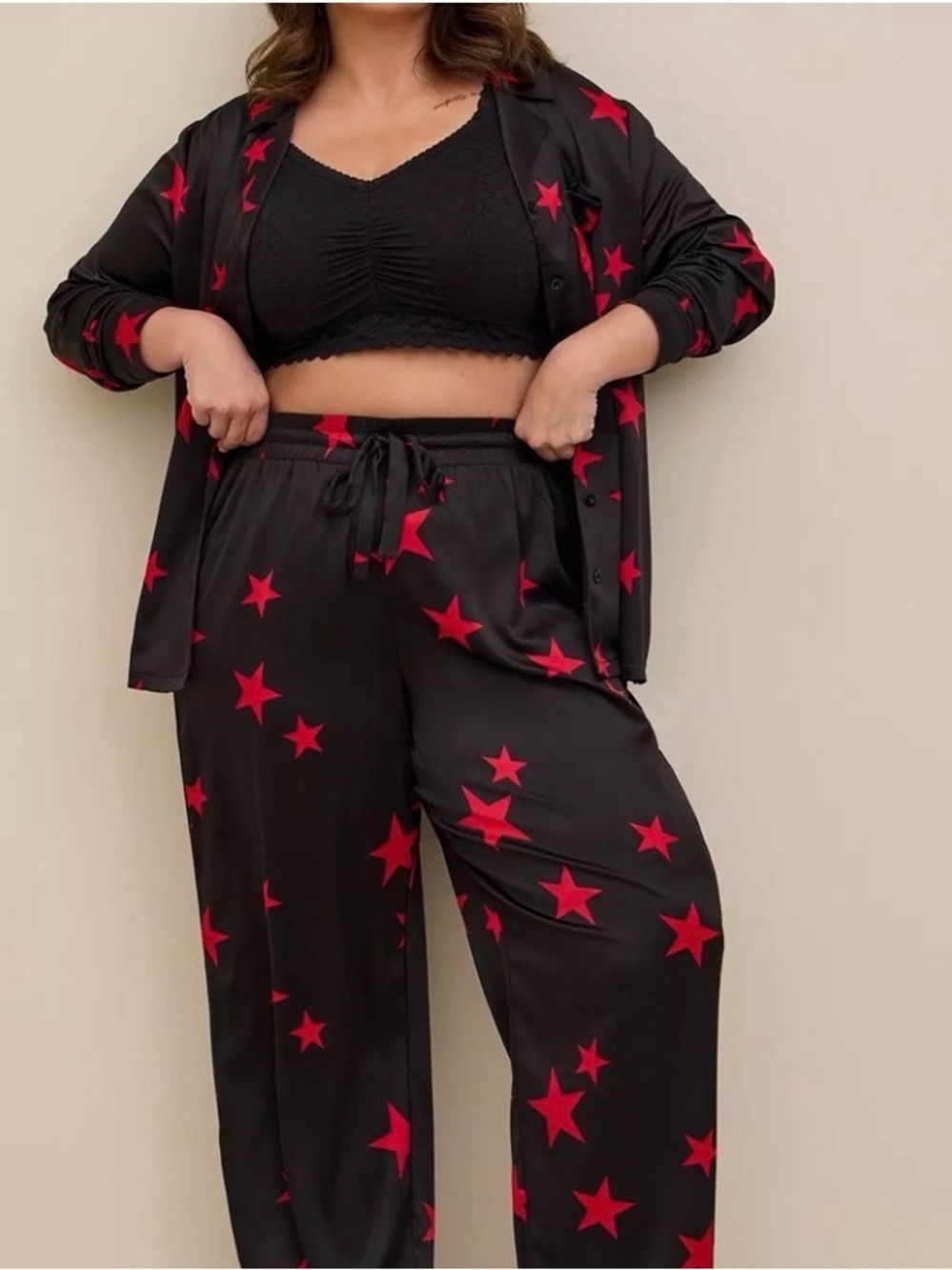 Torrid Black and Red Stars Satin Pajama Pants